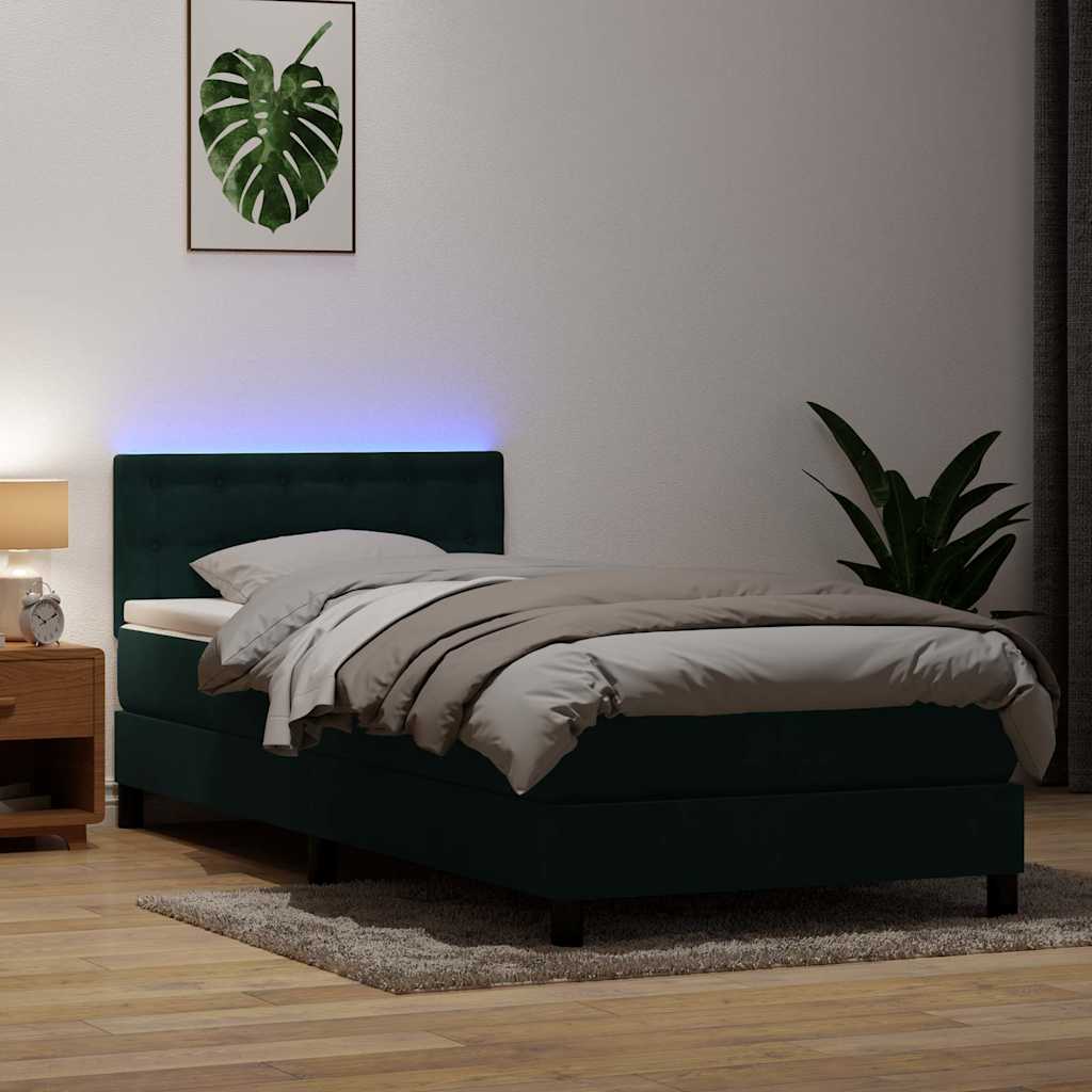 Sommier à lattes de lit et matelas et LED vert foncé 80x220 cm velours - XIOS