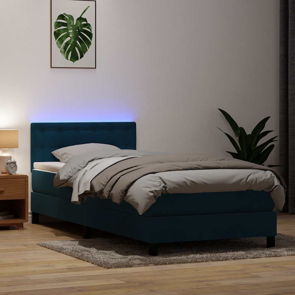 Sommier à lattes de lit et matelas et LED bleu foncé 80x220 cm velours - XIOS
