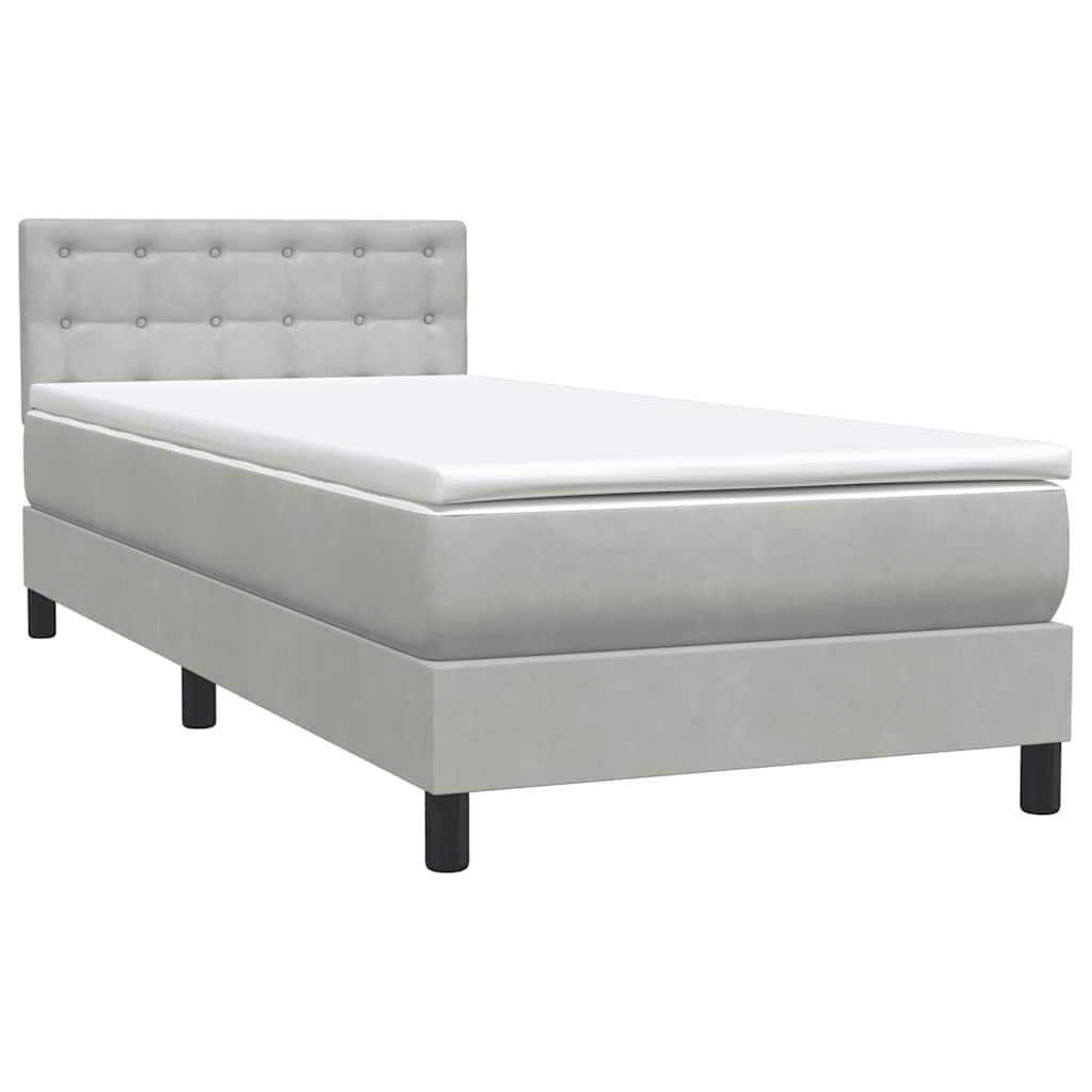 Sommier à lattes de lit et matelas et LED gris clair 90x220 cm velours - XIOS