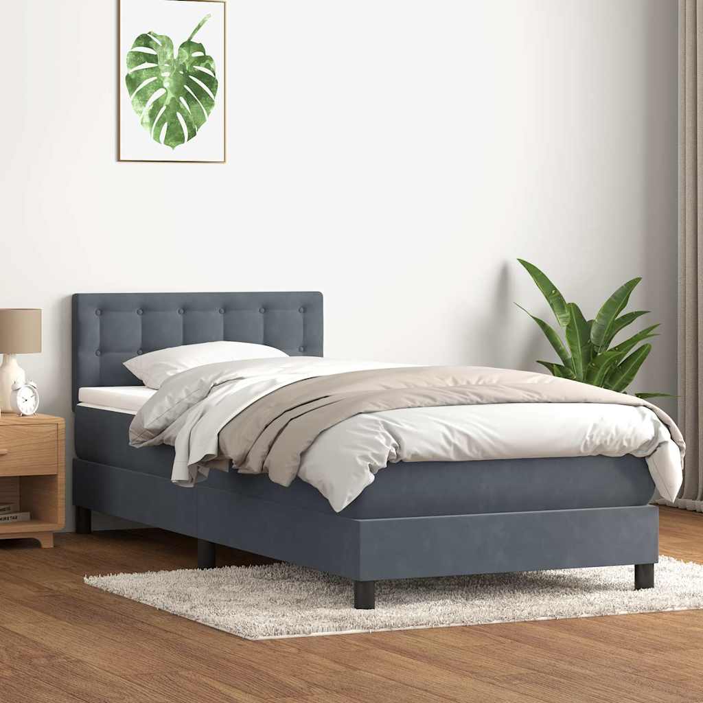 Sommier à lattes de lit et matelas et LED gris foncé 90x220 cm velours - XIOS