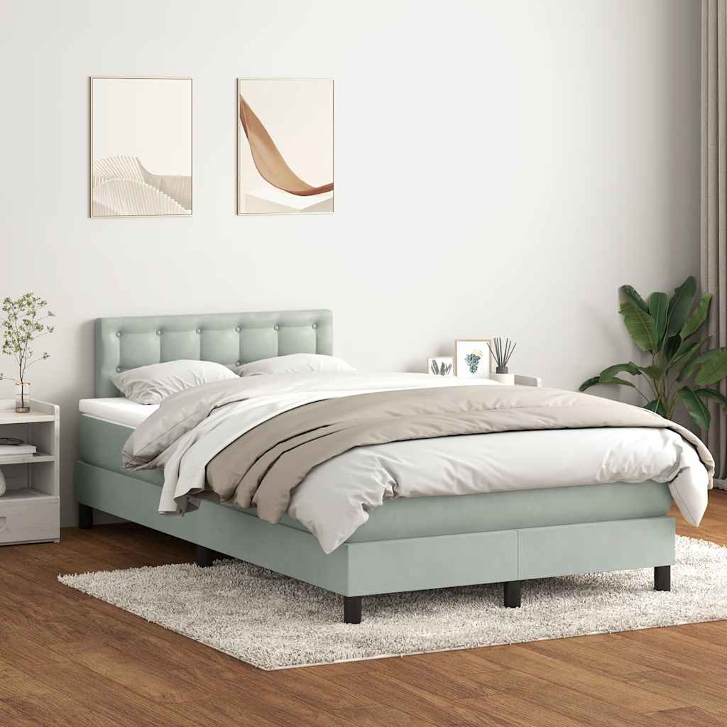 Sommier à lattes de lit et matelas et LED gris clair 120x220cm velours - XIOS