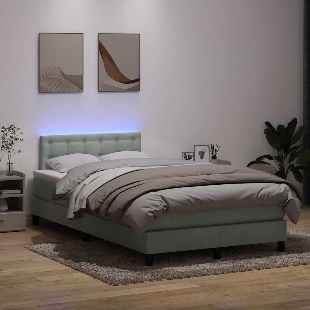 Sommier à lattes de lit et matelas et LED gris clair 120x220cm velours - XIOS