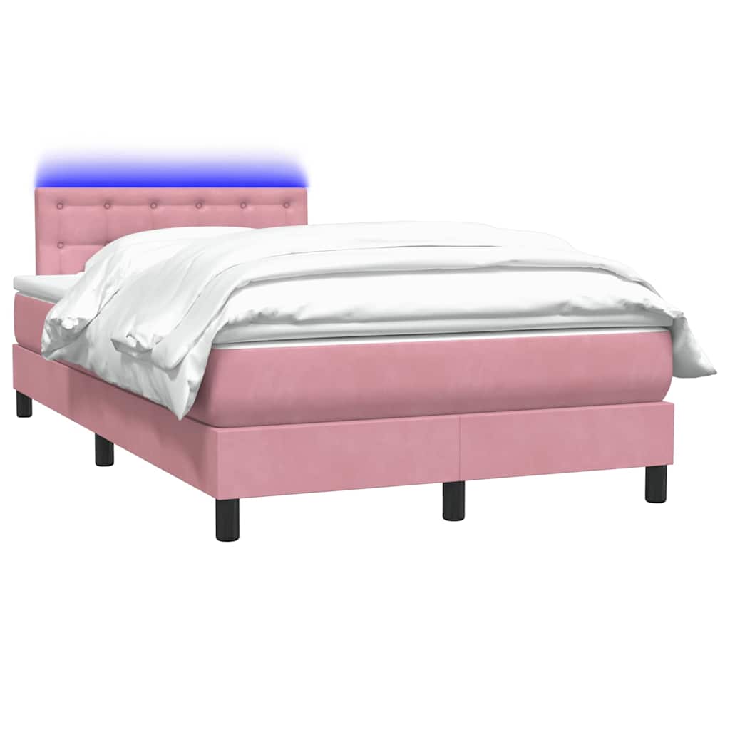 Sommier à lattes de lit avec matelas et LED rose 120x220 cm velours - XIOS