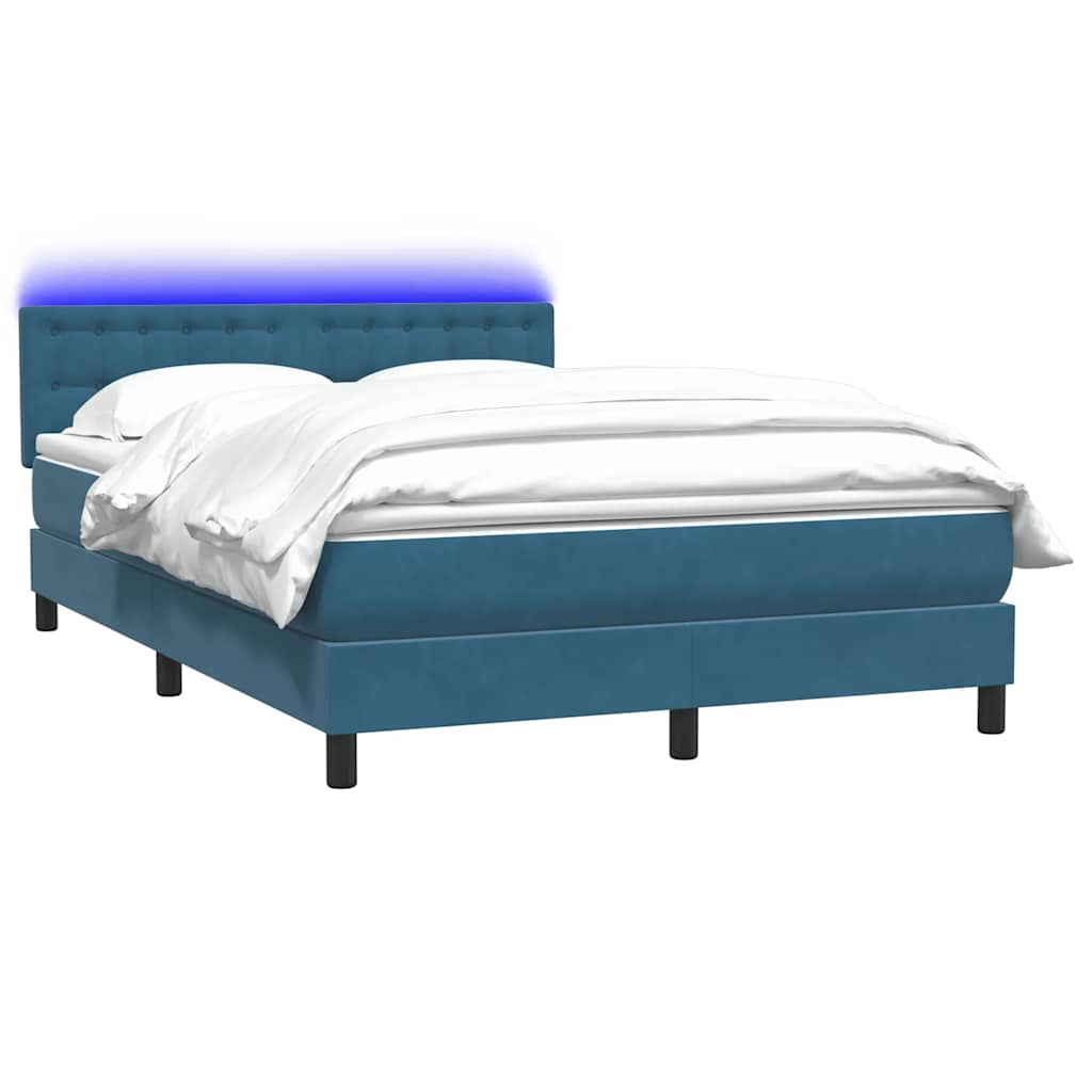 Sommier à lattes de lit et matelas et LED bleu foncé 140x220cm velours - XIOS
