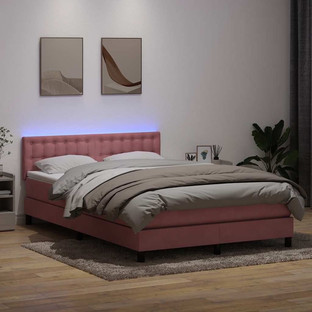 Sommier à lattes de lit avec matelas et LED rose 160x220 cm velours - XIOS