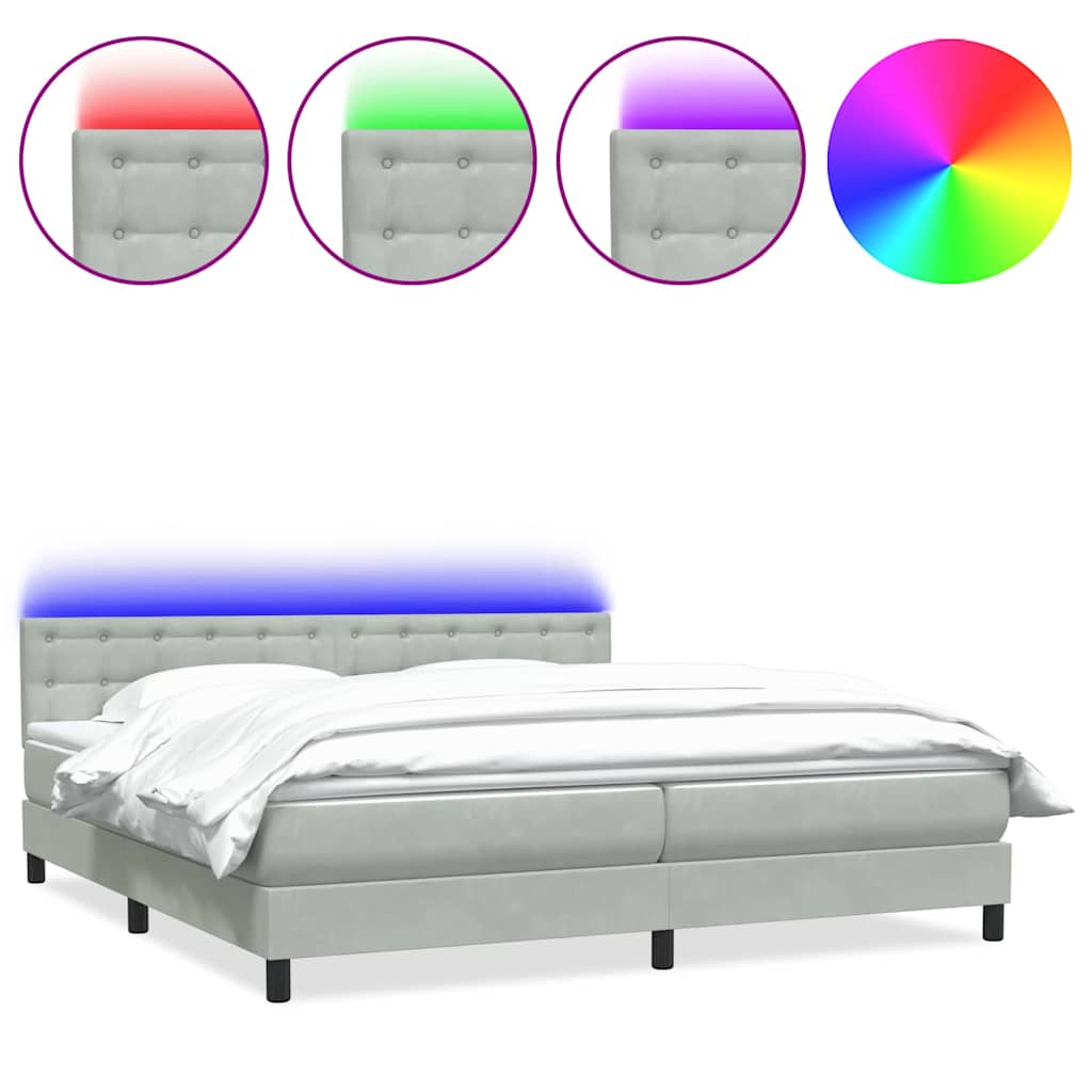 Sommier à lattes de lit et matelas et LED gris clair 180x220cm velours - XIOS