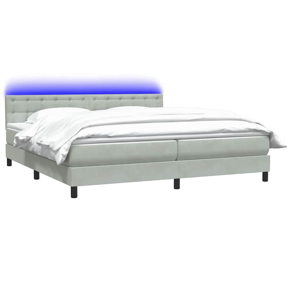 Sommier à lattes de lit et matelas et LED gris clair 180x220cm velours - XIOS