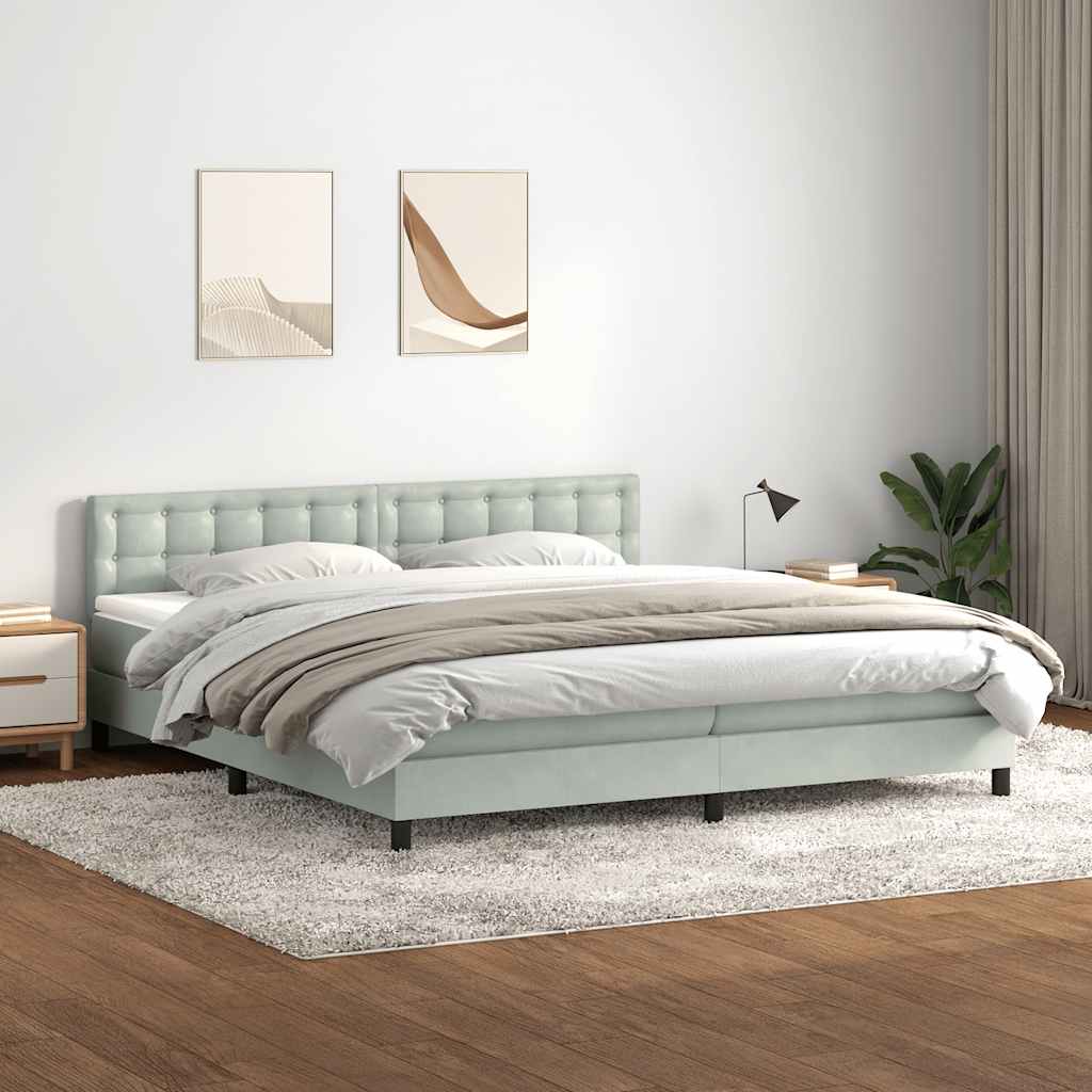 Sommier à lattes de lit et matelas et LED gris clair 180x220cm velours - XIOS