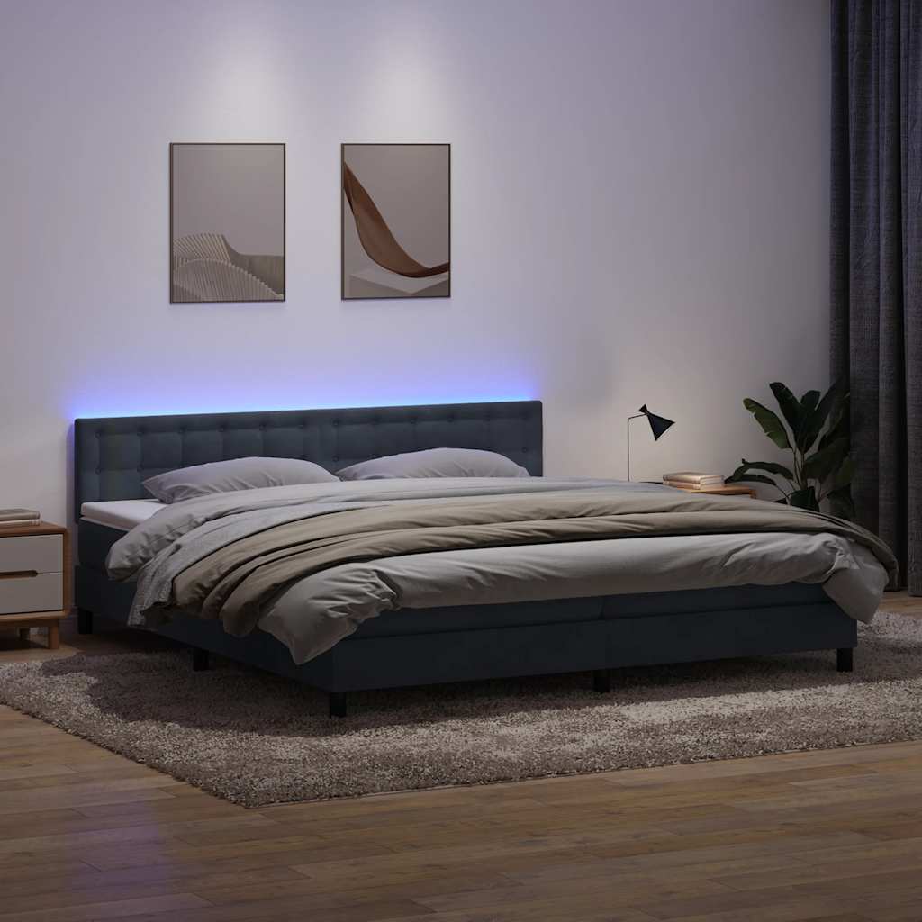 Sommier à lattes de lit et matelas et LED gris foncé 180x220cm velours - XIOS