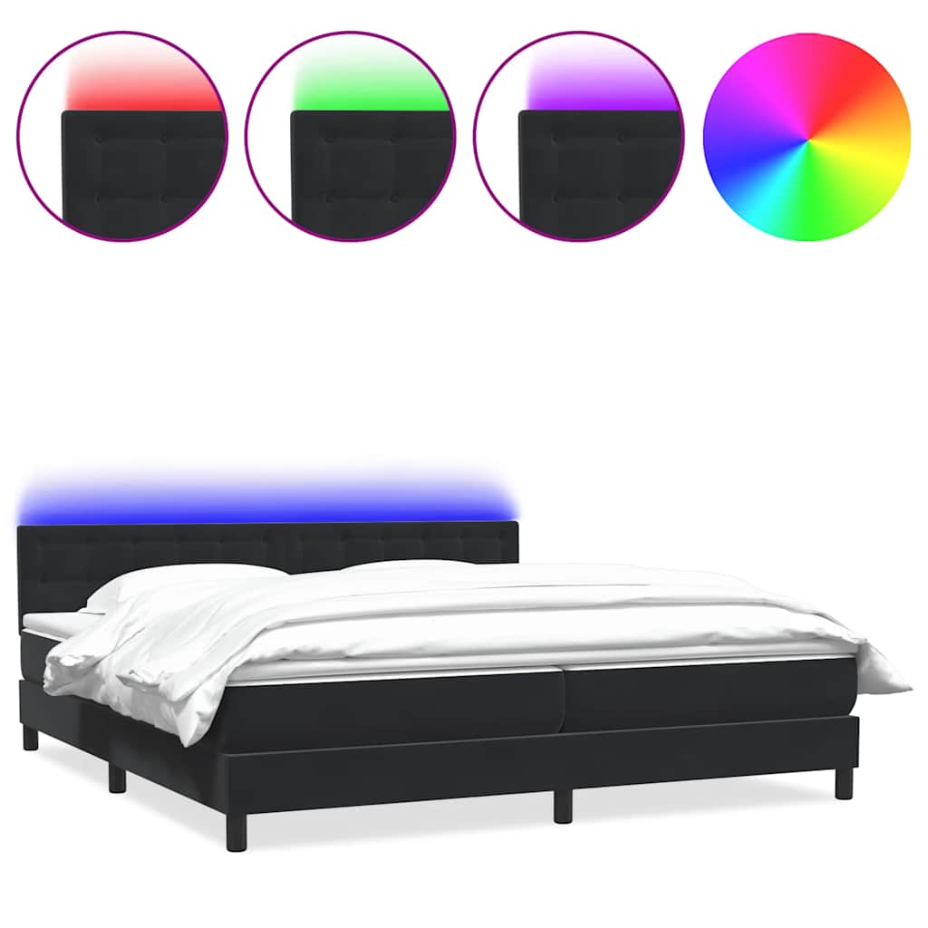 Sommier à lattes de lit avec matelas et LED noir 200x220 cm velours - XIOS