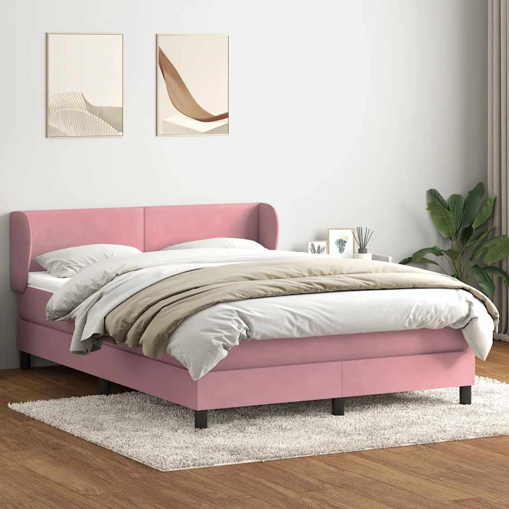 Sommier à lattes de lit avec matelas rose 140x210 cm velours