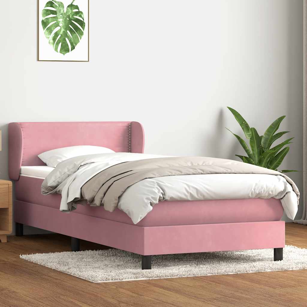 Sommier à lattes de lit avec matelas rose 100x220 cm velours - XIOS
