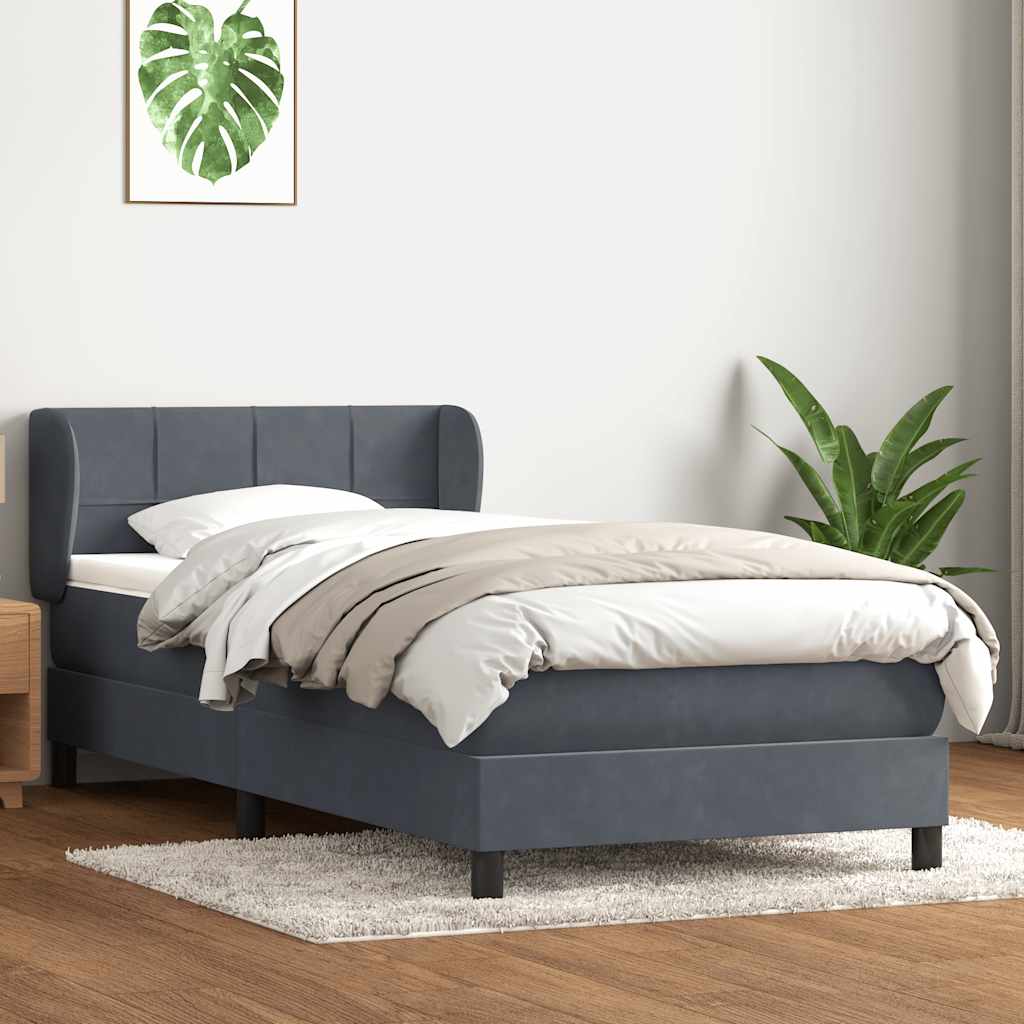 Sommier à lattes de lit et matelas gris foncé 100x210cm velours - XIOS
