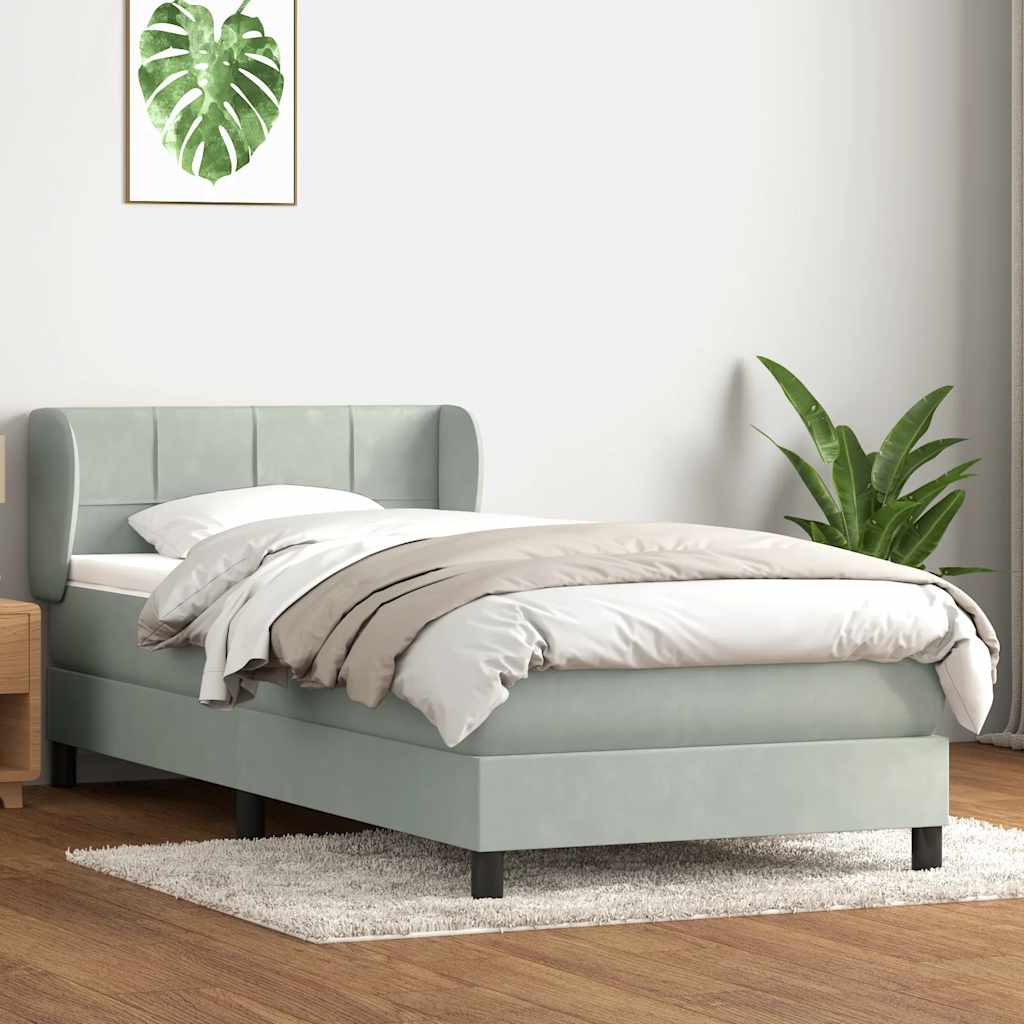 Sommier à lattes de lit et matelas gris clair 90x220 cm velours - XIOS