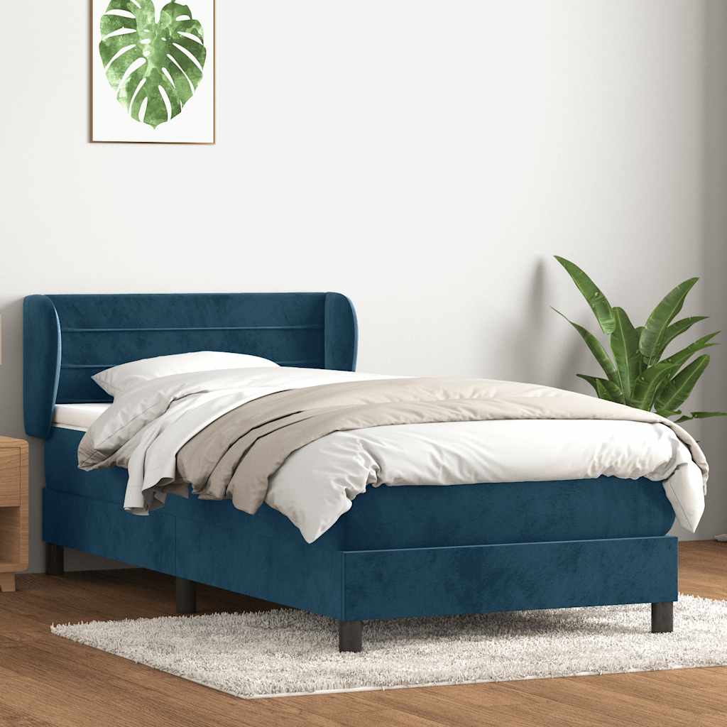 Sommier à lattes de lit et matelas bleu foncé 80x210 cm velours - XIOS