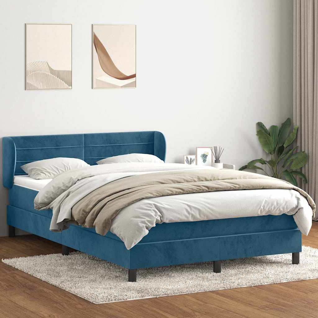 Sommier à lattes de lit et matelas bleu foncé 140x210cm velours - XIOS