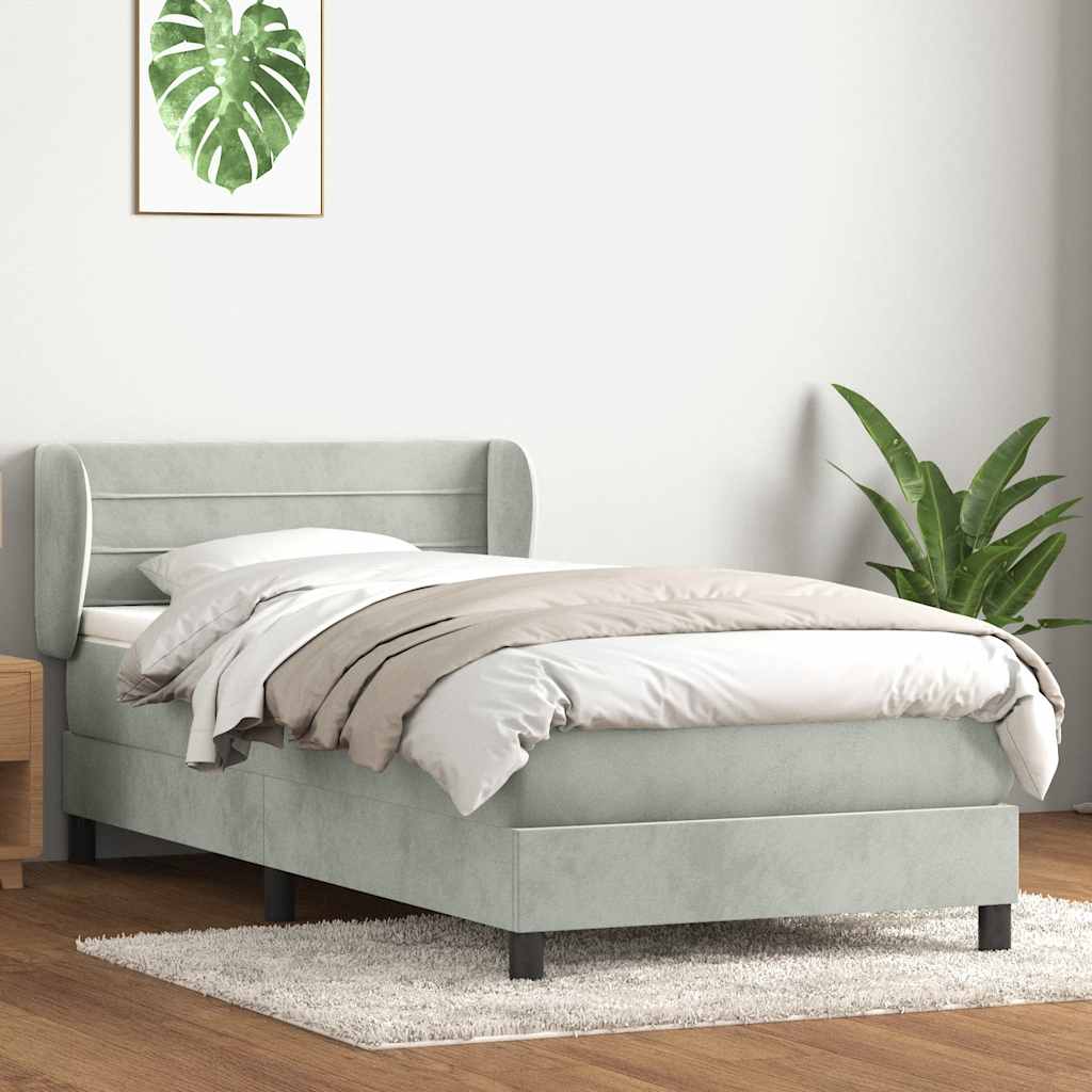 Sommier à lattes de lit et matelas gris clair 80x220 cm velours - XIOS