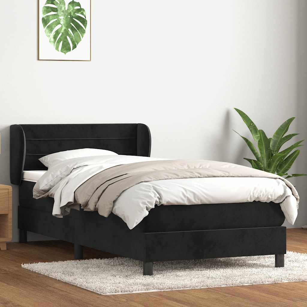 Sommier à lattes de lit avec matelas noir 100x220 cm velours - XIOS