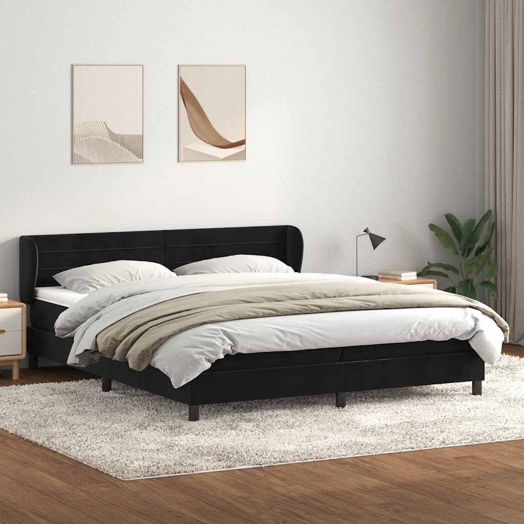 Sommier à lattes de lit avec matelas noir 200x220 cm velours - XIOS