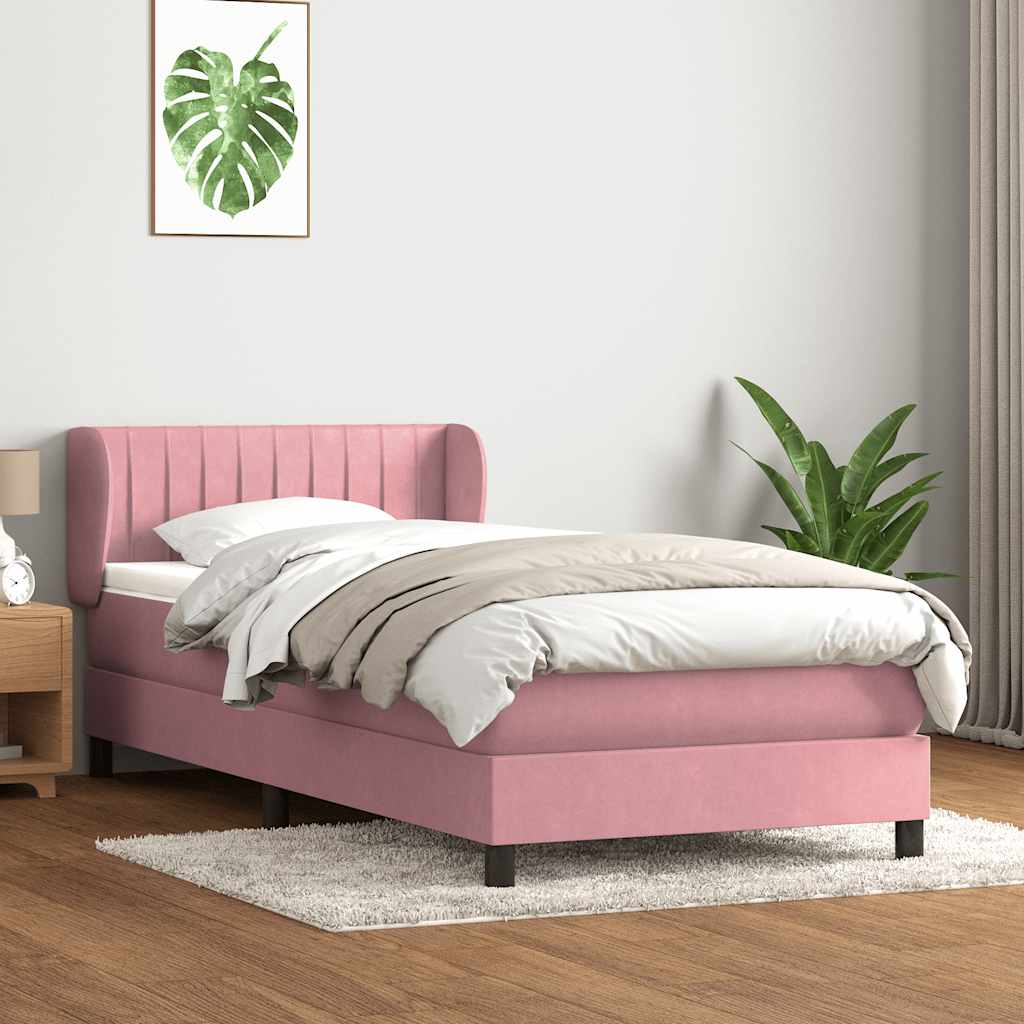 Sommier à lattes de lit avec matelas rose 100x210 cm velours - XIOS