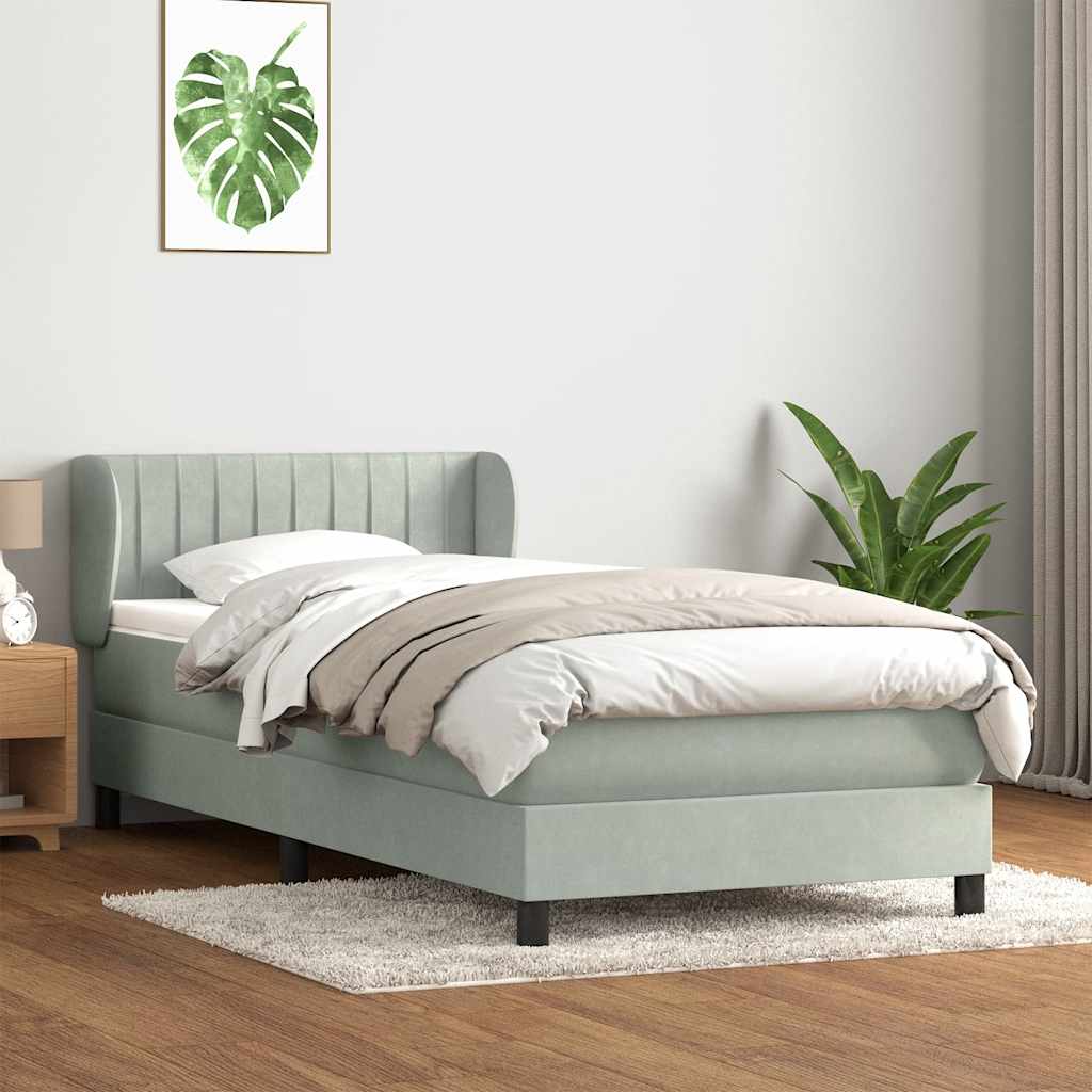 Sommier à lattes de lit et matelas gris clair 90x220 cm velours - XIOS