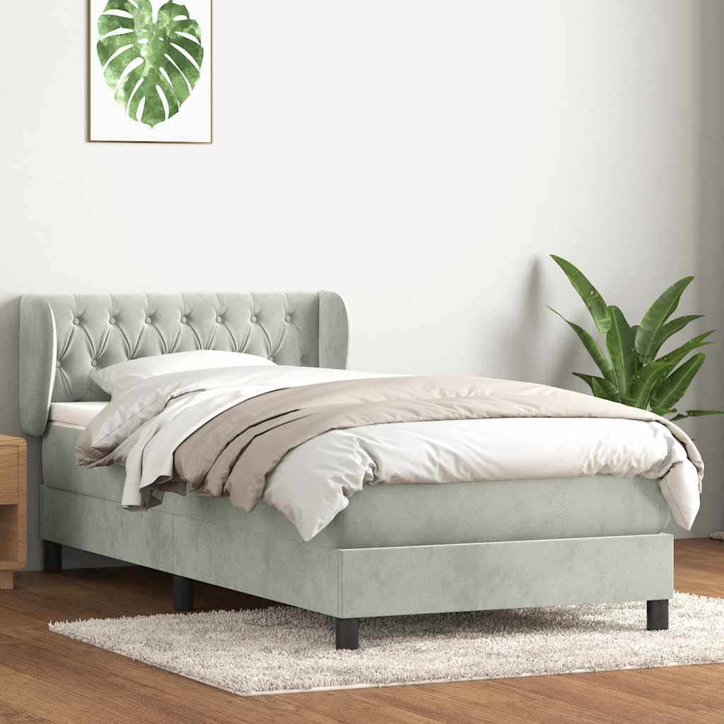 Sommier à lattes de lit et matelas gris clair 80x210 cm velours - XIOS