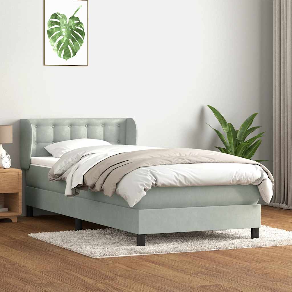 Sommier à lattes de lit et matelas gris clair 100x210cm velours - XIOS
