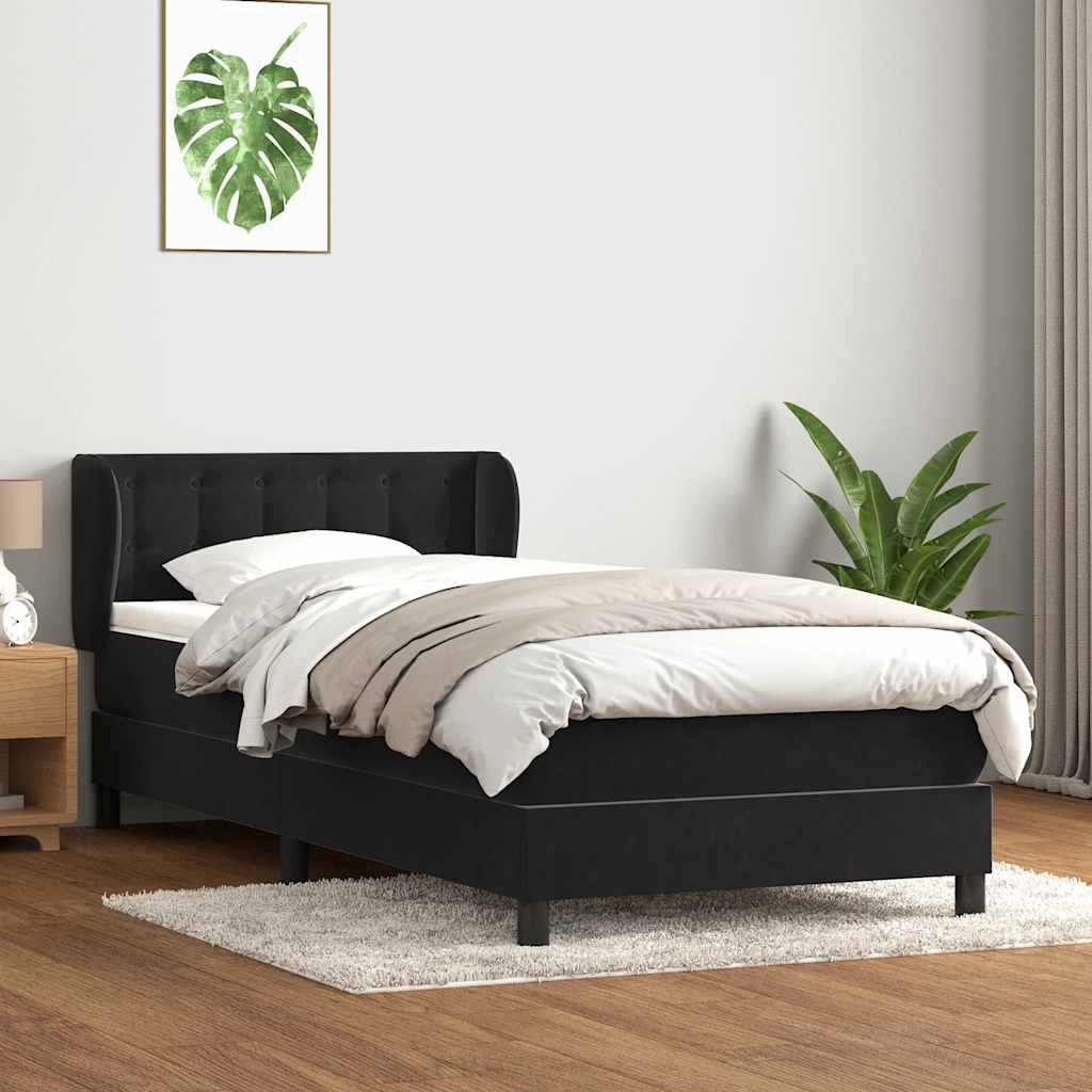Sommier à lattes de lit avec matelas noir 100x220 cm velours - XIOS
