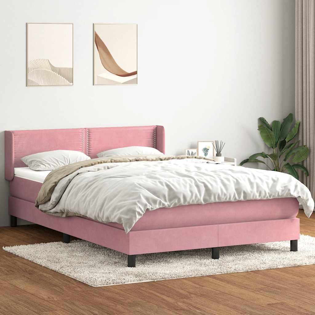 Sommier à lattes de lit avec matelas rose 160x210 cm velours