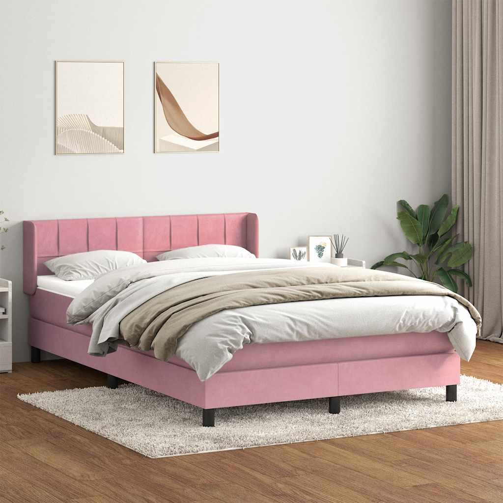 Sommier à lattes de lit avec matelas rose 140x210 cm velours - XIOS