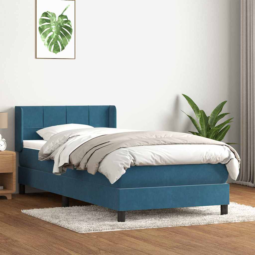 Sommier à lattes de lit et matelas bleu foncé 80x220 cm velours