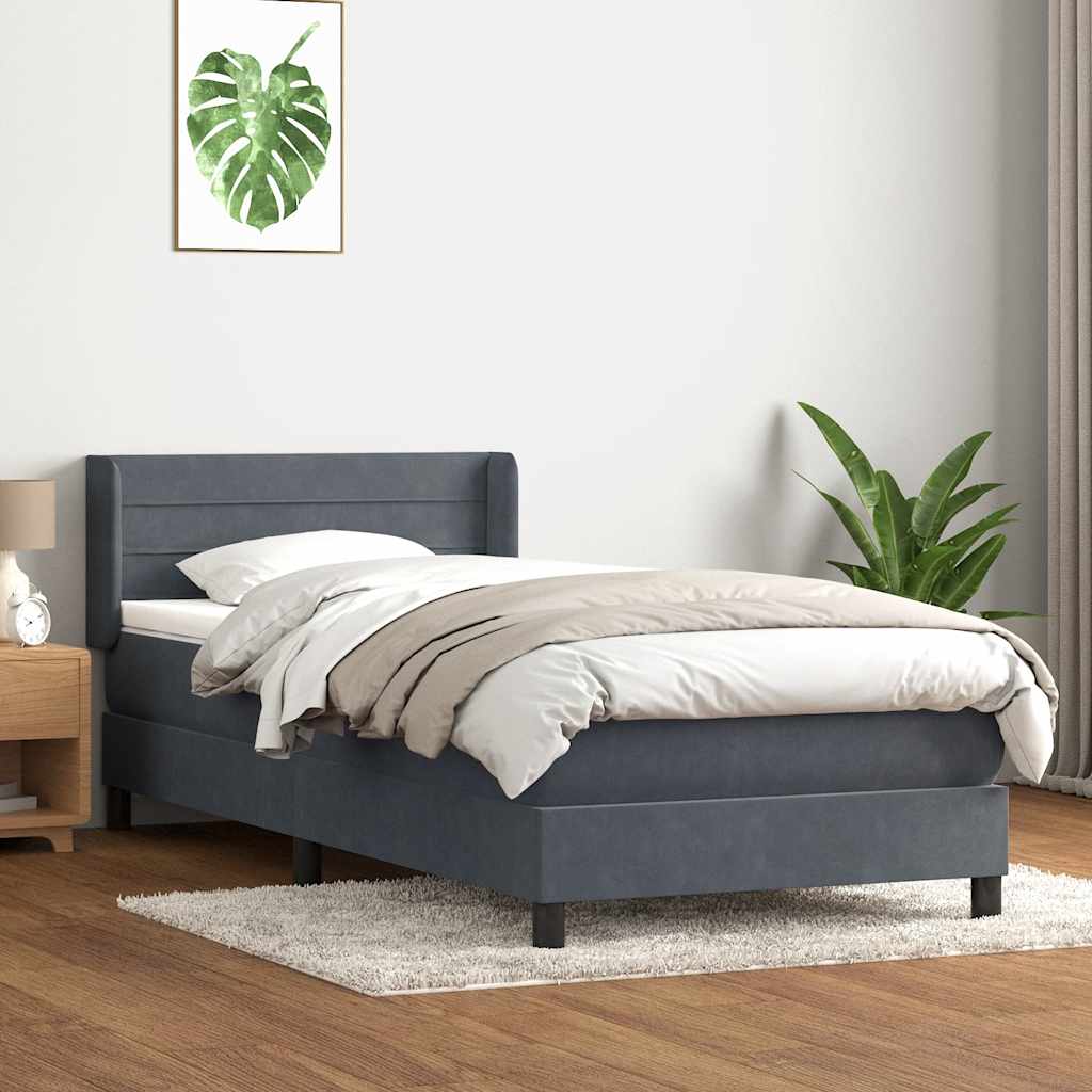 Sommier à lattes de lit et matelas gris foncé 100x210cm velours - XIOS