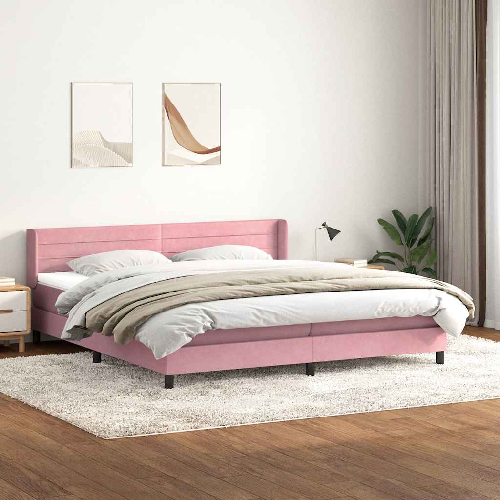 Sommier à lattes de lit avec matelas rose 180x210 cm velours - XIOS