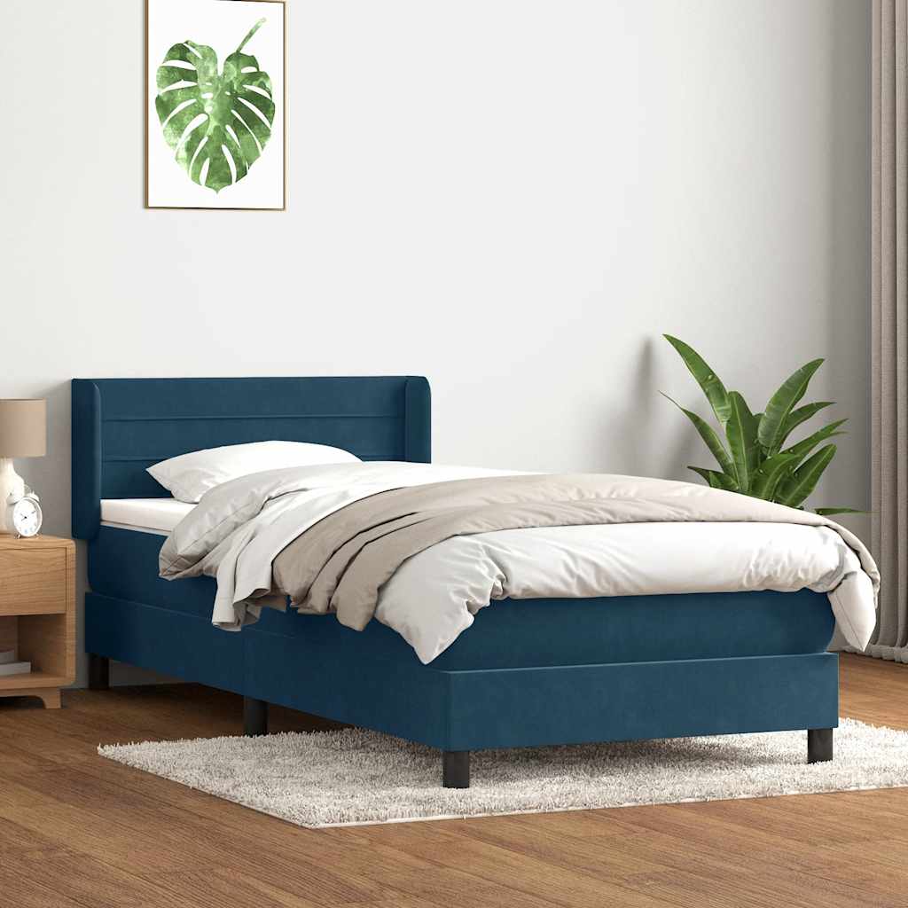 Sommier à lattes de lit et matelas bleu foncé 80x220 cm velours