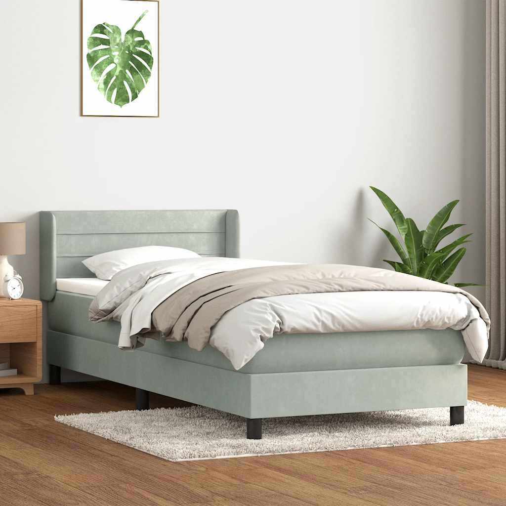 Sommier à lattes de lit et matelas gris clair 90x220 cm velours - XIOS
