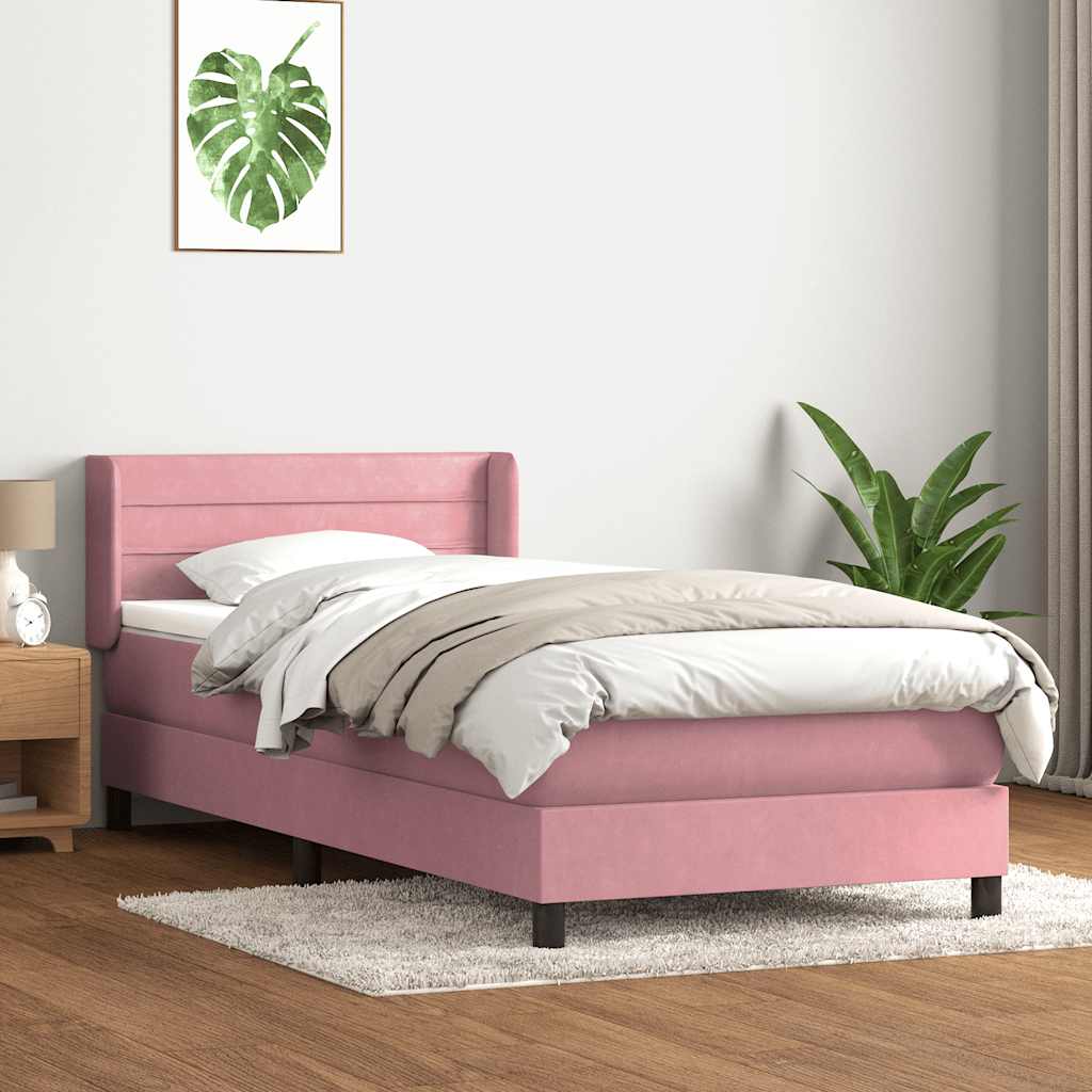 Sommier à lattes de lit avec matelas rose 100x220 cm velours - XIOS