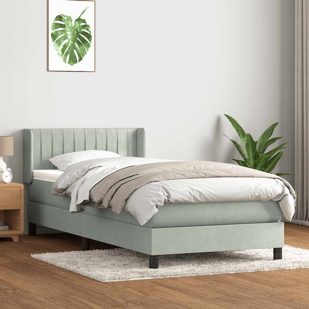 Sommier à lattes de lit et matelas gris clair 90x210 cm velours - XIOS