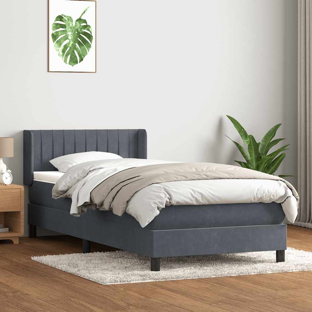Sommier à lattes de lit et matelas gris foncé 90x210 cm velours - XIOS