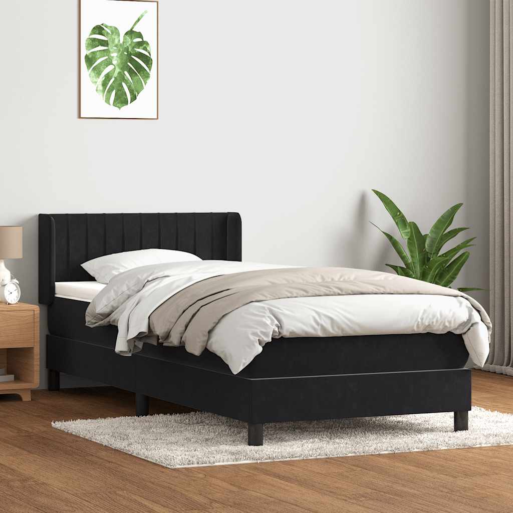 Sommier à lattes de lit avec matelas noir 90x220 cm velours - XIOS
