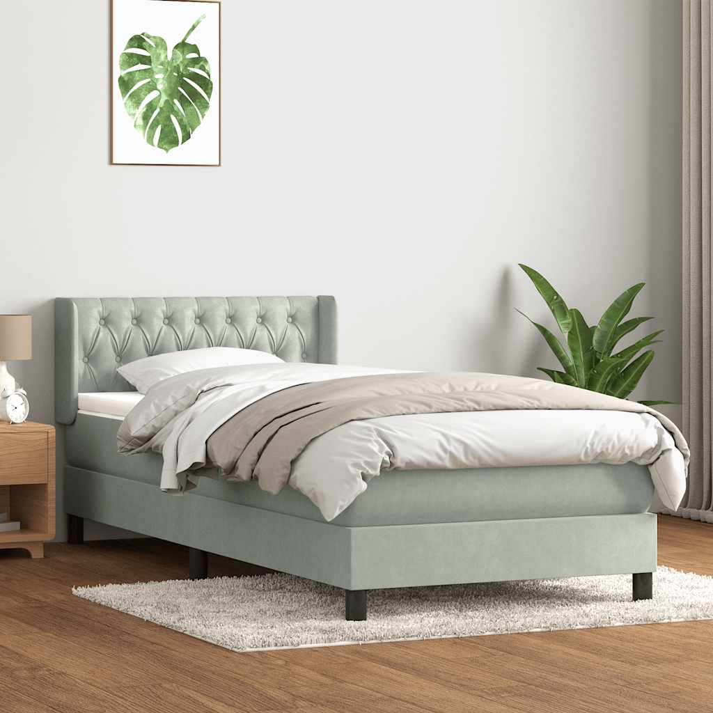Sommier à lattes de lit et matelas gris clair 100x210cm velours - XIOS