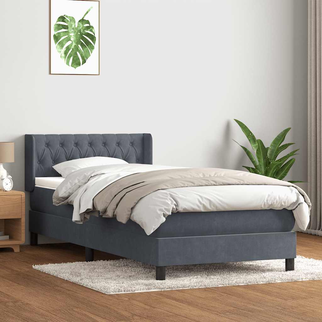 Sommier à lattes de lit et matelas gris foncé 100x210cm velours - XIOS