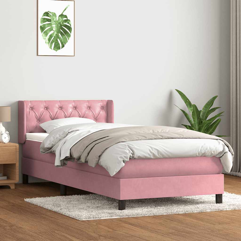 Sommier à lattes de lit avec matelas rose 80x220 cm velours