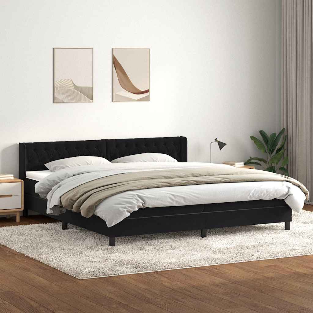 Sommier à lattes de lit avec matelas noir 200x220 cm velours - XIOS
