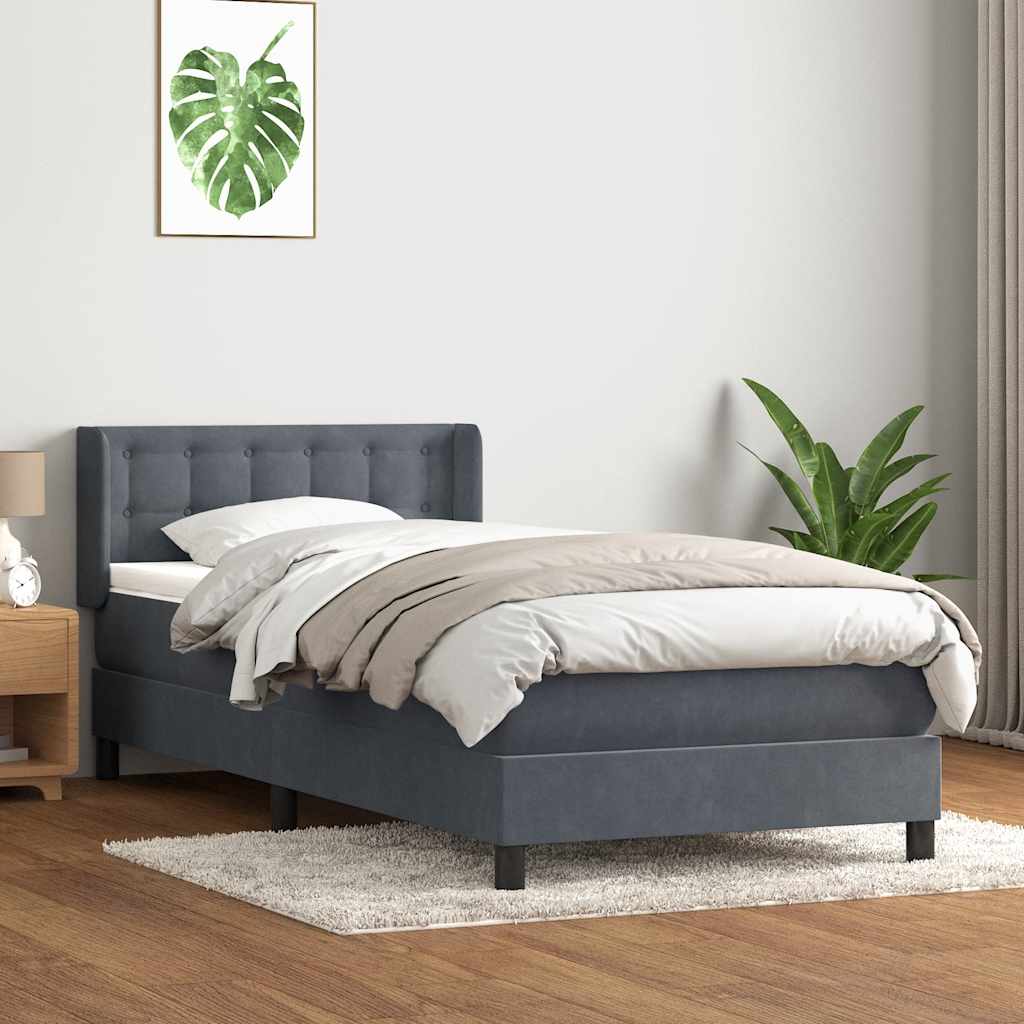 Sommier à lattes de lit et matelas gris foncé 100x210cm velours - XIOS