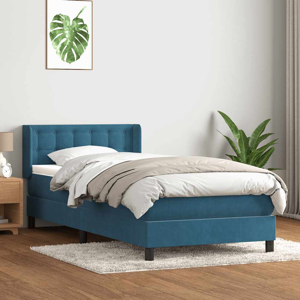Sommier à lattes de lit et matelas bleu foncé 80x220 cm velours - XIOS