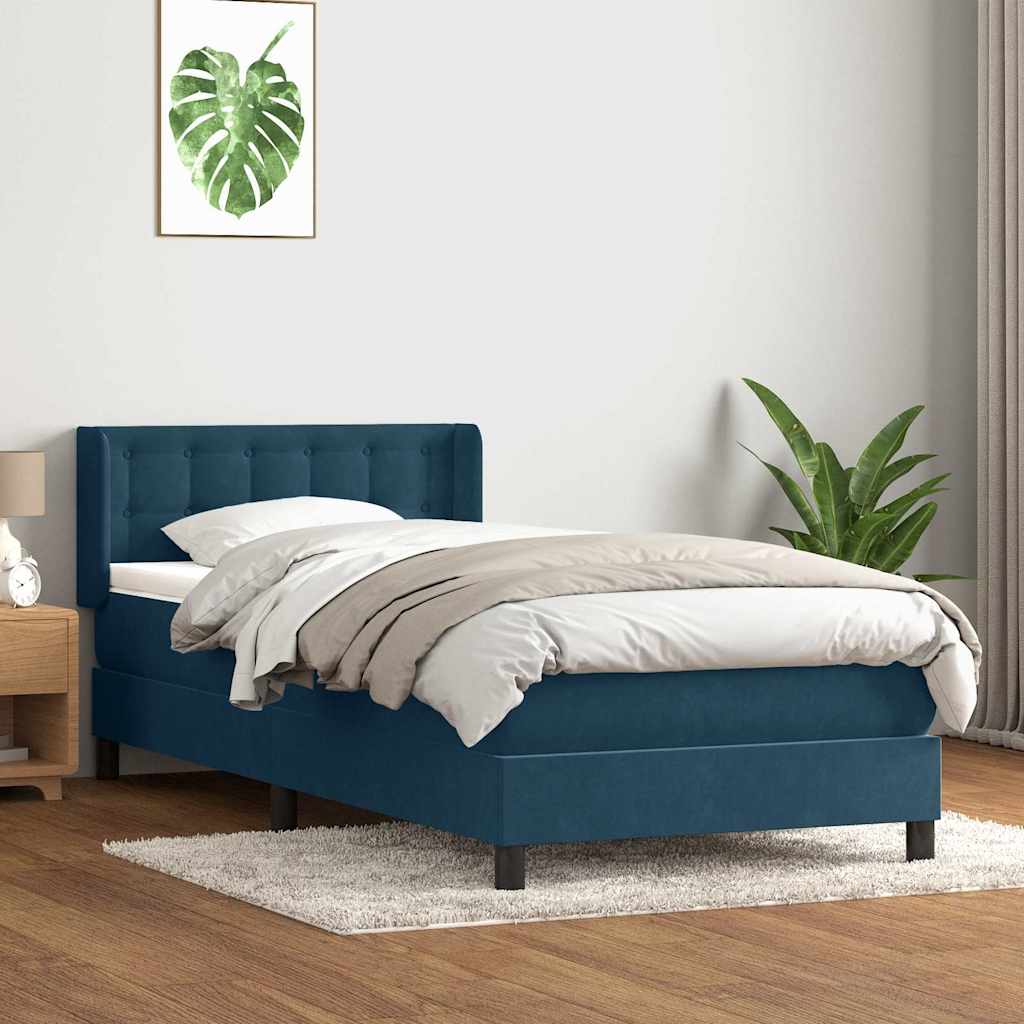 Sommier à lattes de lit et matelas bleu foncé 80x220 cm velours