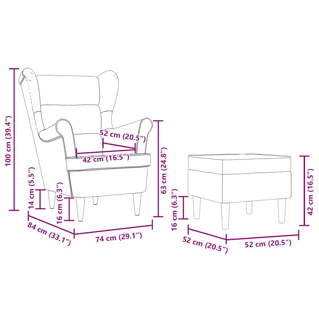 Fauteuil avec repose-pied Noir Tissu - XIOS