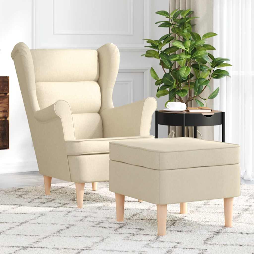 Fauteuil avec repose-pied Crème Tissu - XIOS