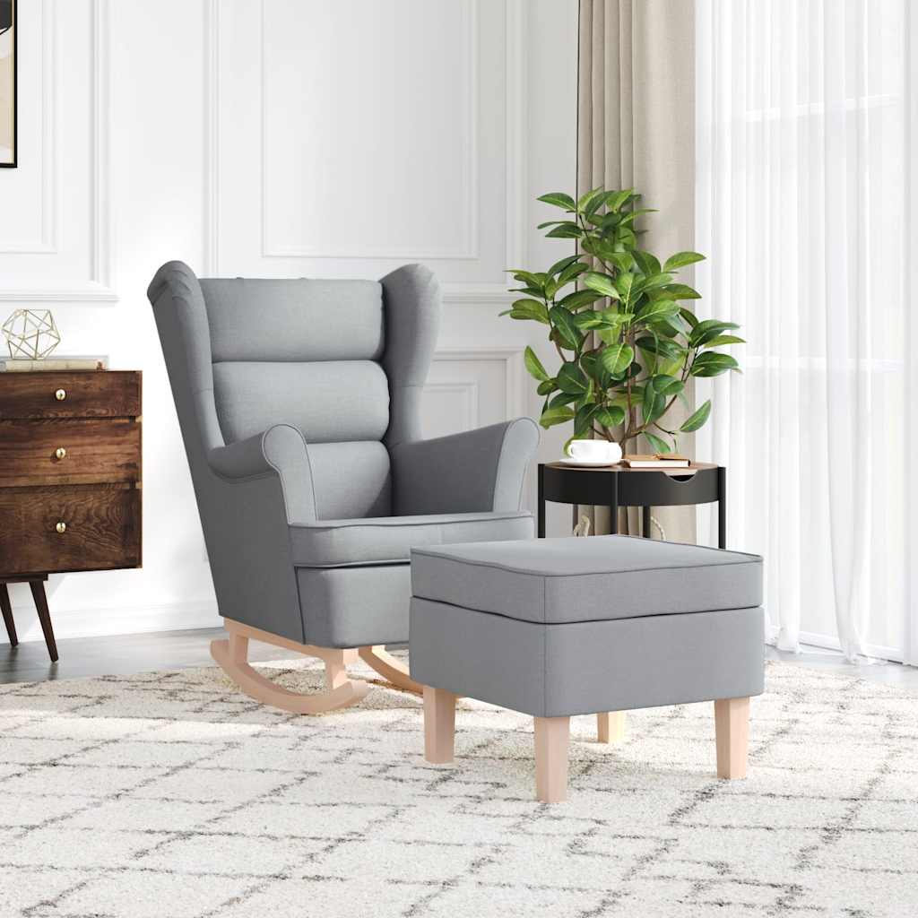 Chaise à bascule avec repose-pied Gris clair Tissu
