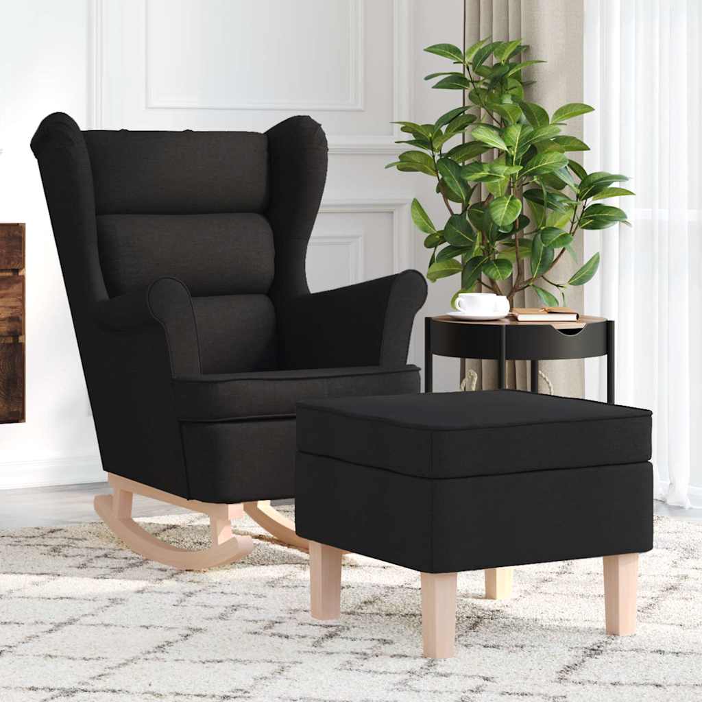 Chaise à bascule avec repose-pied Noir Tissu - XIOS